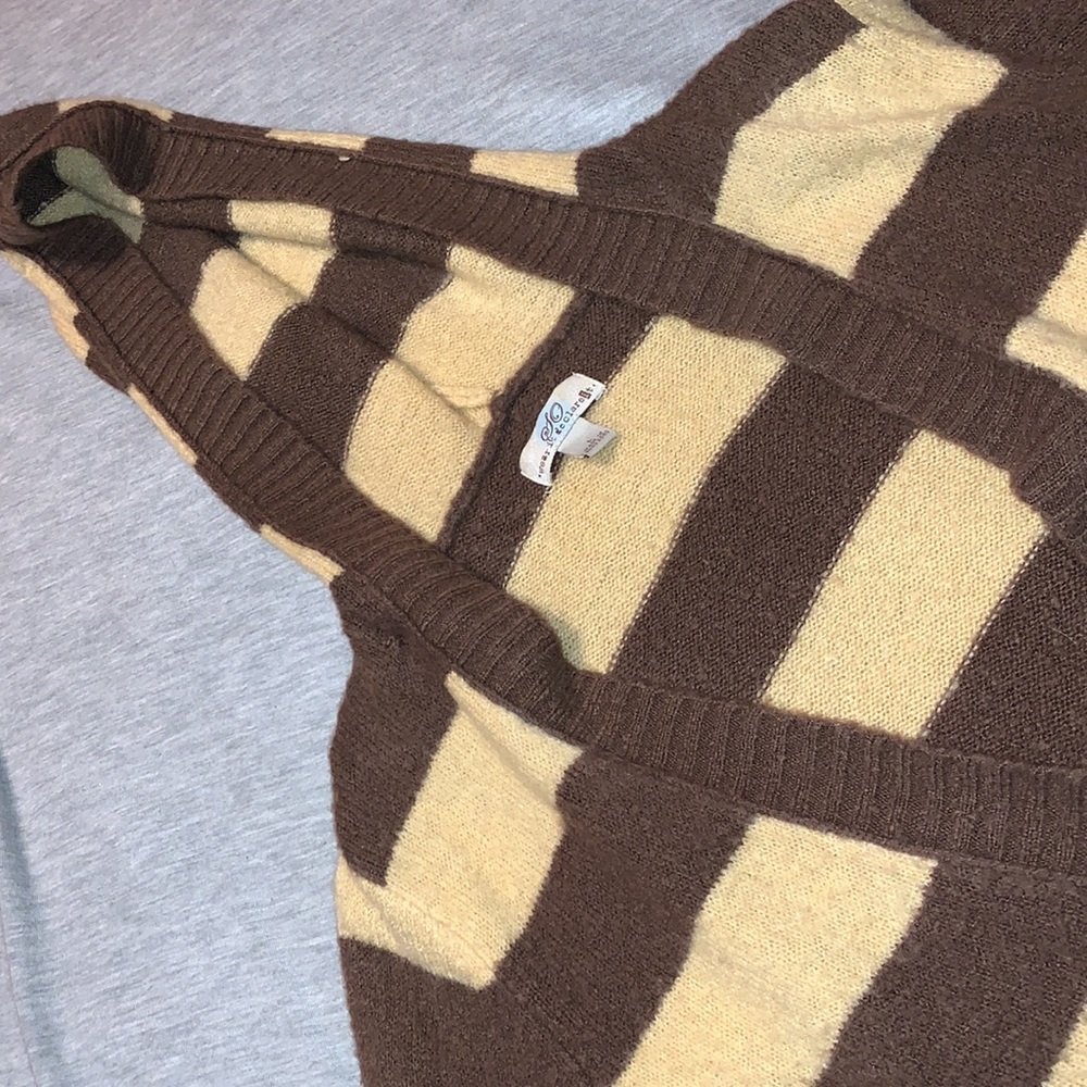 Large L Women’s Hooded V-Neck Sweater SO Tan & Brown - Picture 3 of 5
